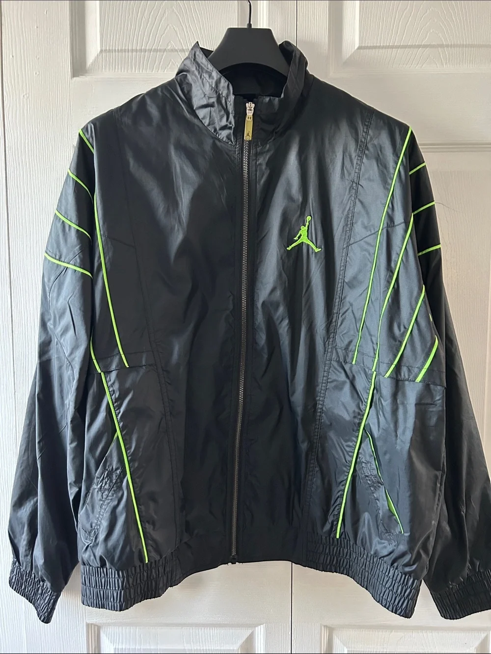 Jordan Black Windbreaker Jacket with Neon Green Accents